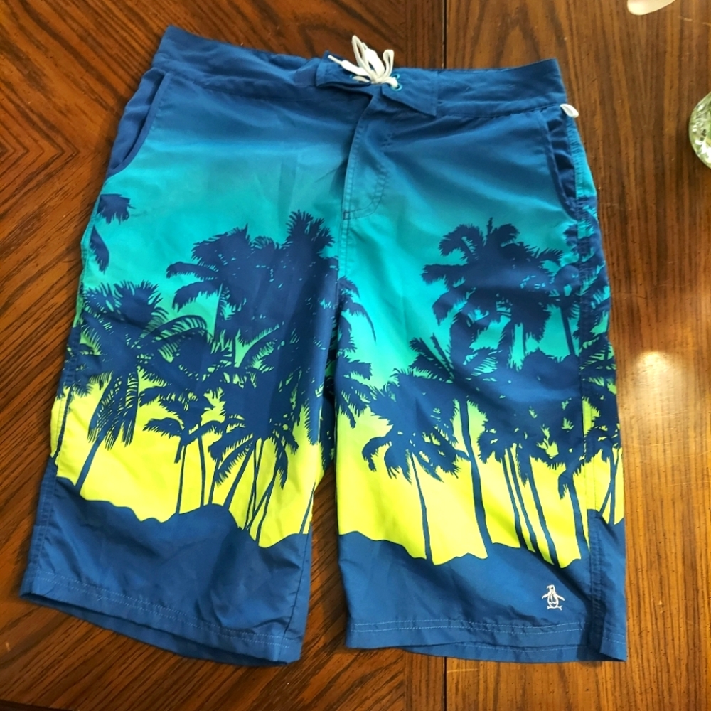 Penguin by Musingwear Tropical Palm Tree Swim Trunks, waist 20